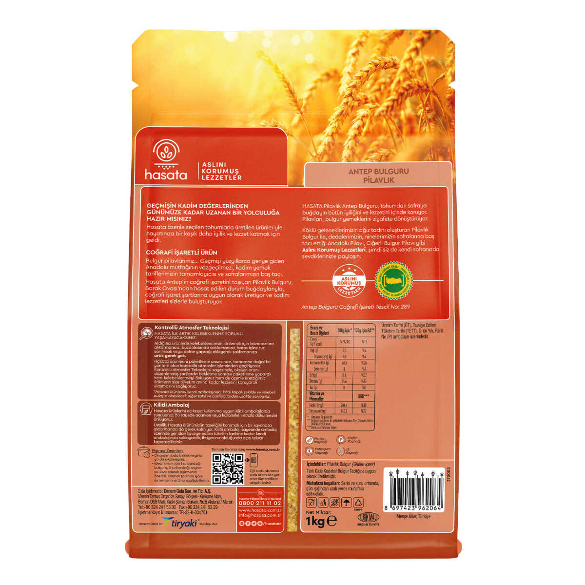 Bulgur grueso Hasata 1 kg (35,3 oz) – Trigo partido abundante