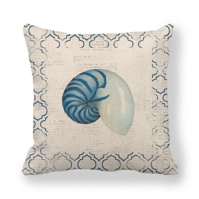 Funda de Cojín de Vida Marina Premium - Decoración de Lino Suave
