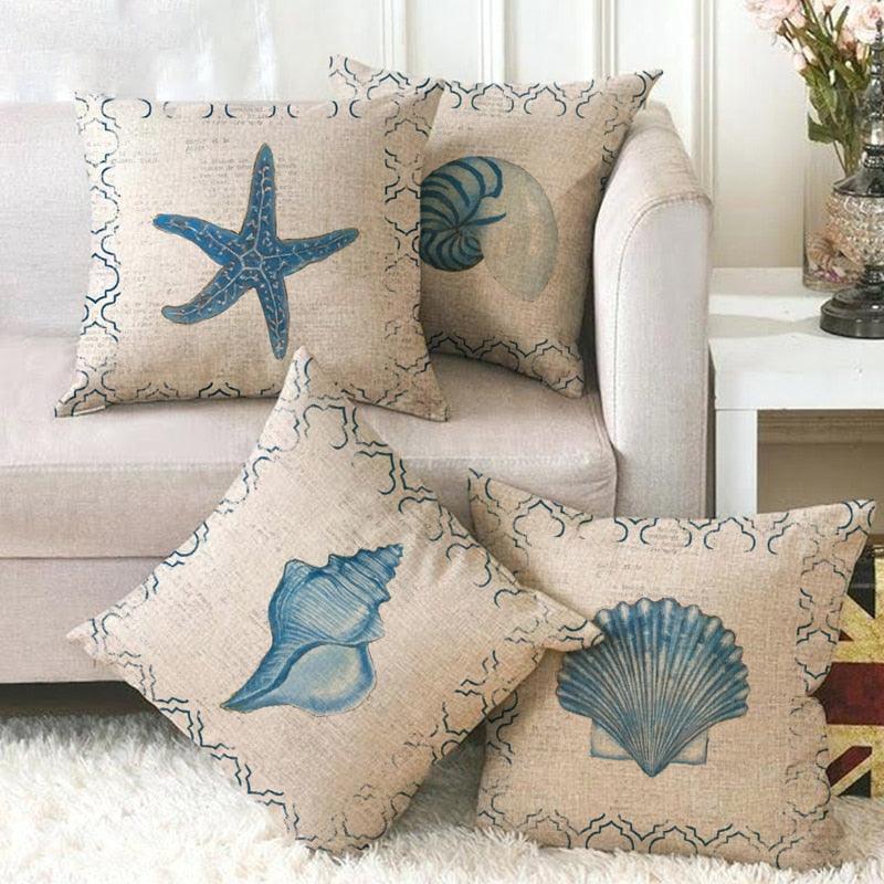 Funda de Cojín de Vida Marina Premium - Decoración de Lino Suave