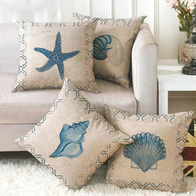Premium Marine Life Cushion Cover - Soft Linen Decor