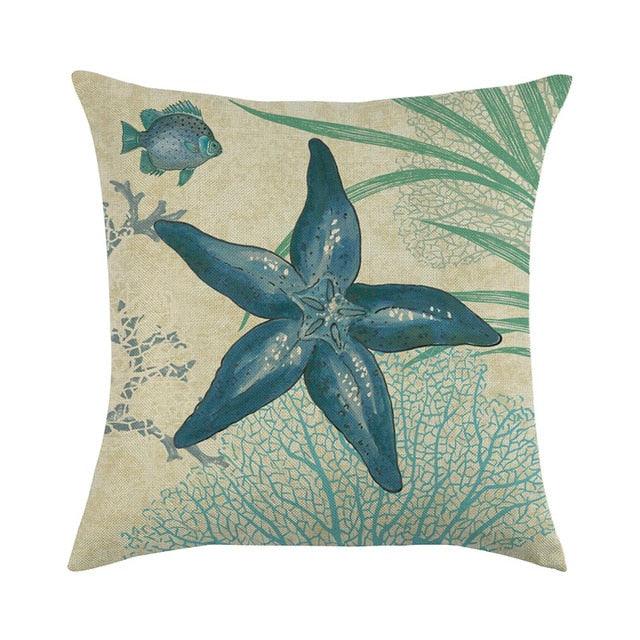 Funda de Cojín de Vida Marina Premium - Decoración de Lino Suave