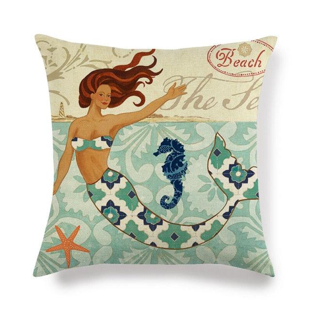 Funda de Cojín de Vida Marina Premium - Decoración de Lino Suave