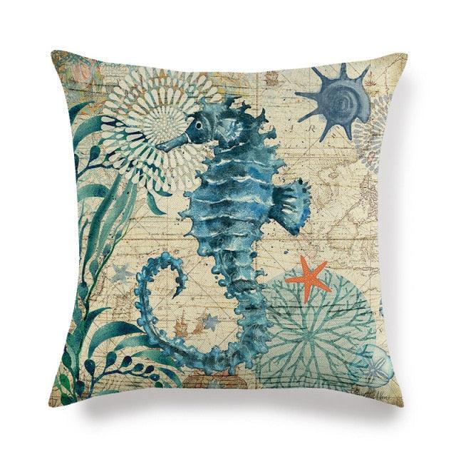 Funda de Cojín de Vida Marina Premium - Decoración de Lino Suave