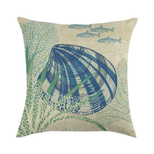 Funda de Cojín de Vida Marina Premium - Decoración de Lino Suave