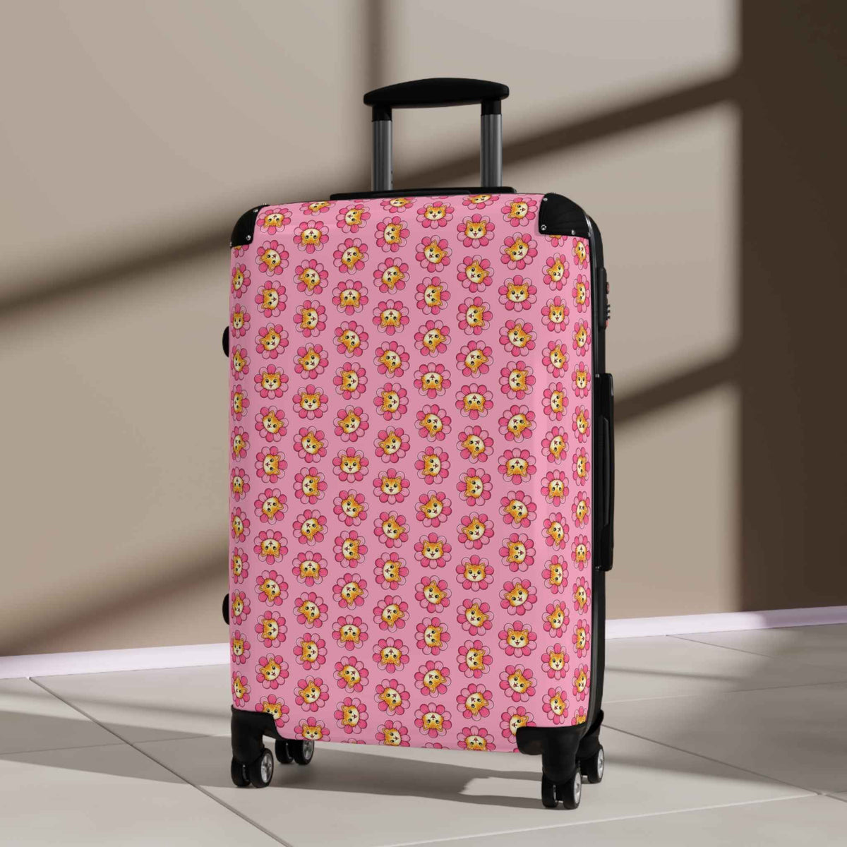 Maleta de Flores de Gato Rosa | Equipaje de Viaje Cute Chaos
