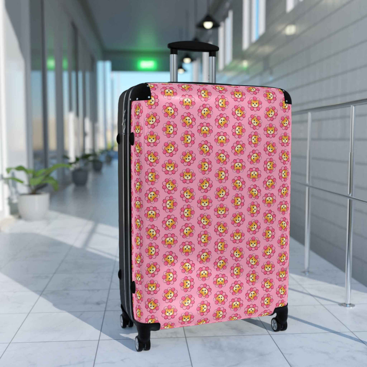 Maleta de Flores de Gato Rosa | Equipaje de Viaje Cute Chaos