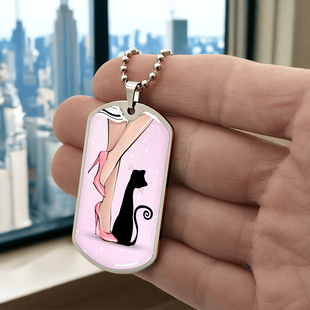 Collier en étiquette de chien Pink Cat Lady