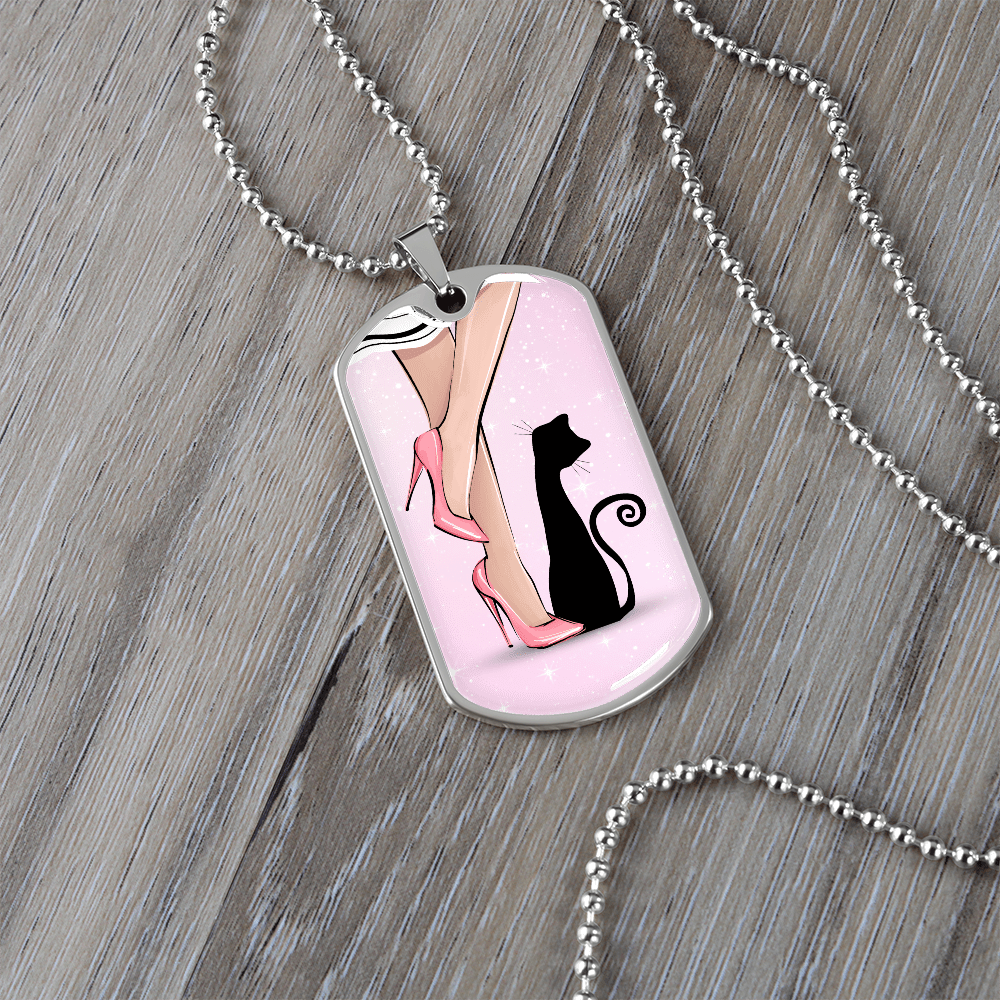 Collier en étiquette de chien Pink Cat Lady