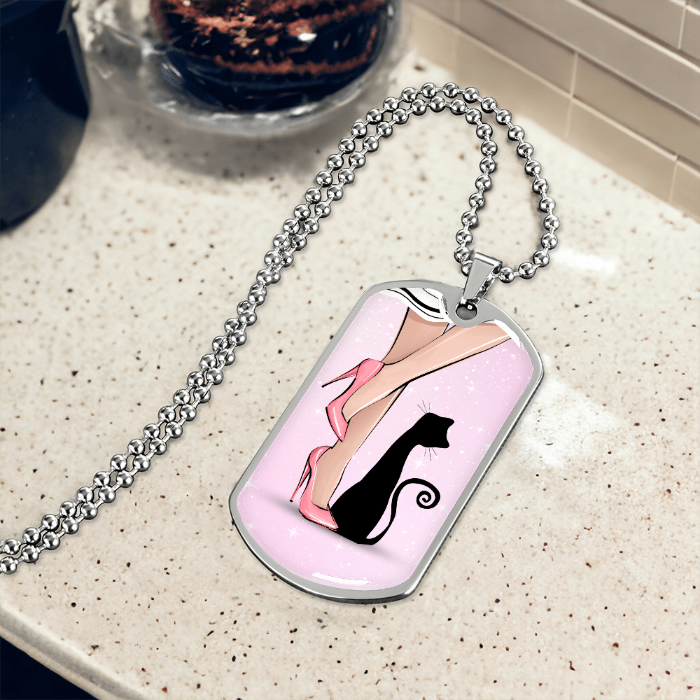 Collier en étiquette de chien Pink Cat Lady