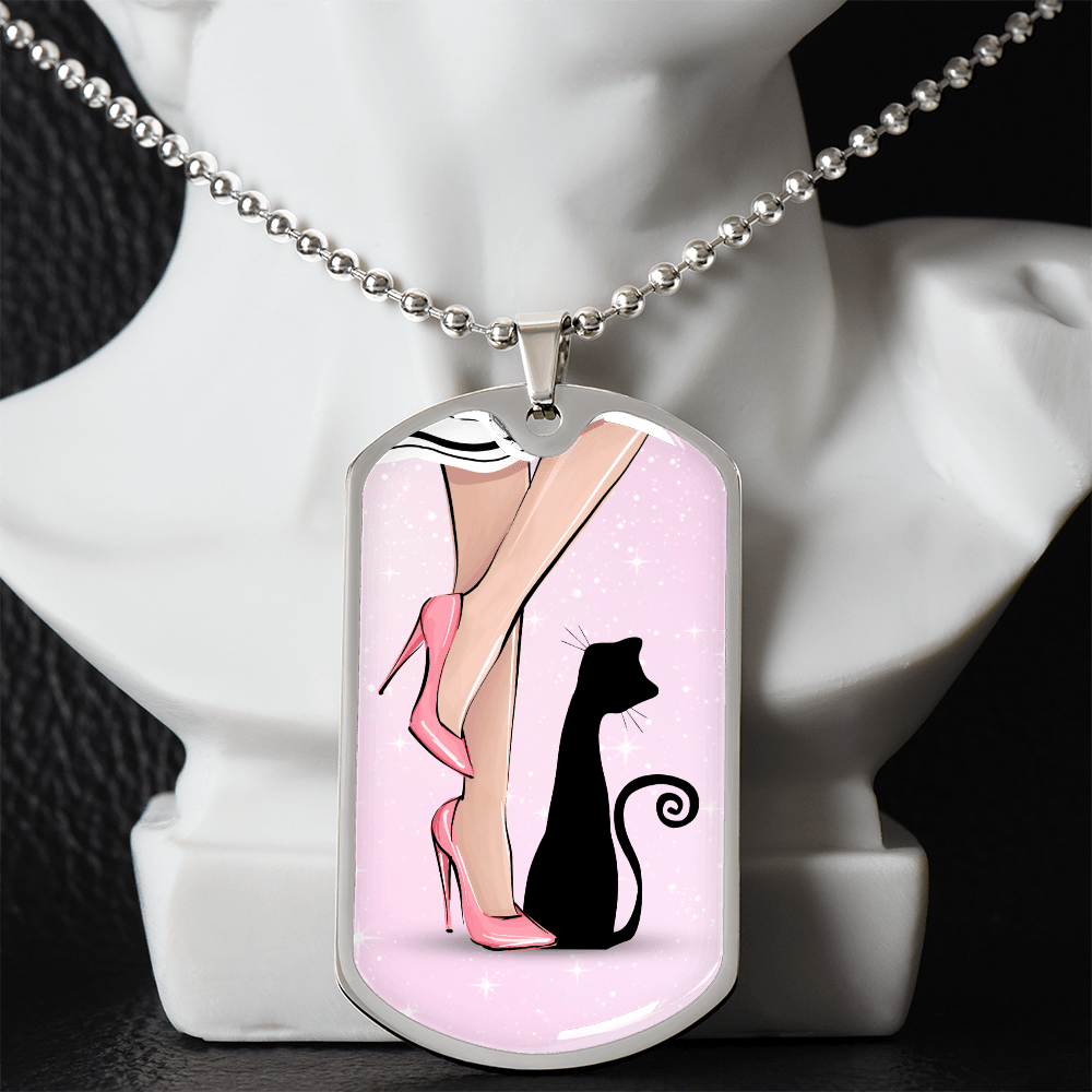 Collier en étiquette de chien Pink Cat Lady