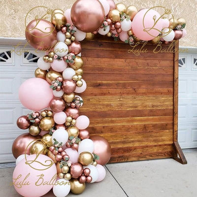 Pink White and Gold Balloon Garland Arch Kit
