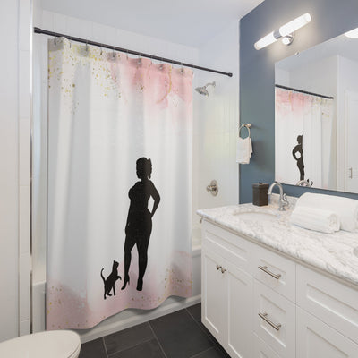Charming Pink & White Cat-Themed Shower Curtain - Korvel