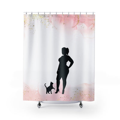 Charming Pink & White Cat-Themed Shower Curtain - Korvel