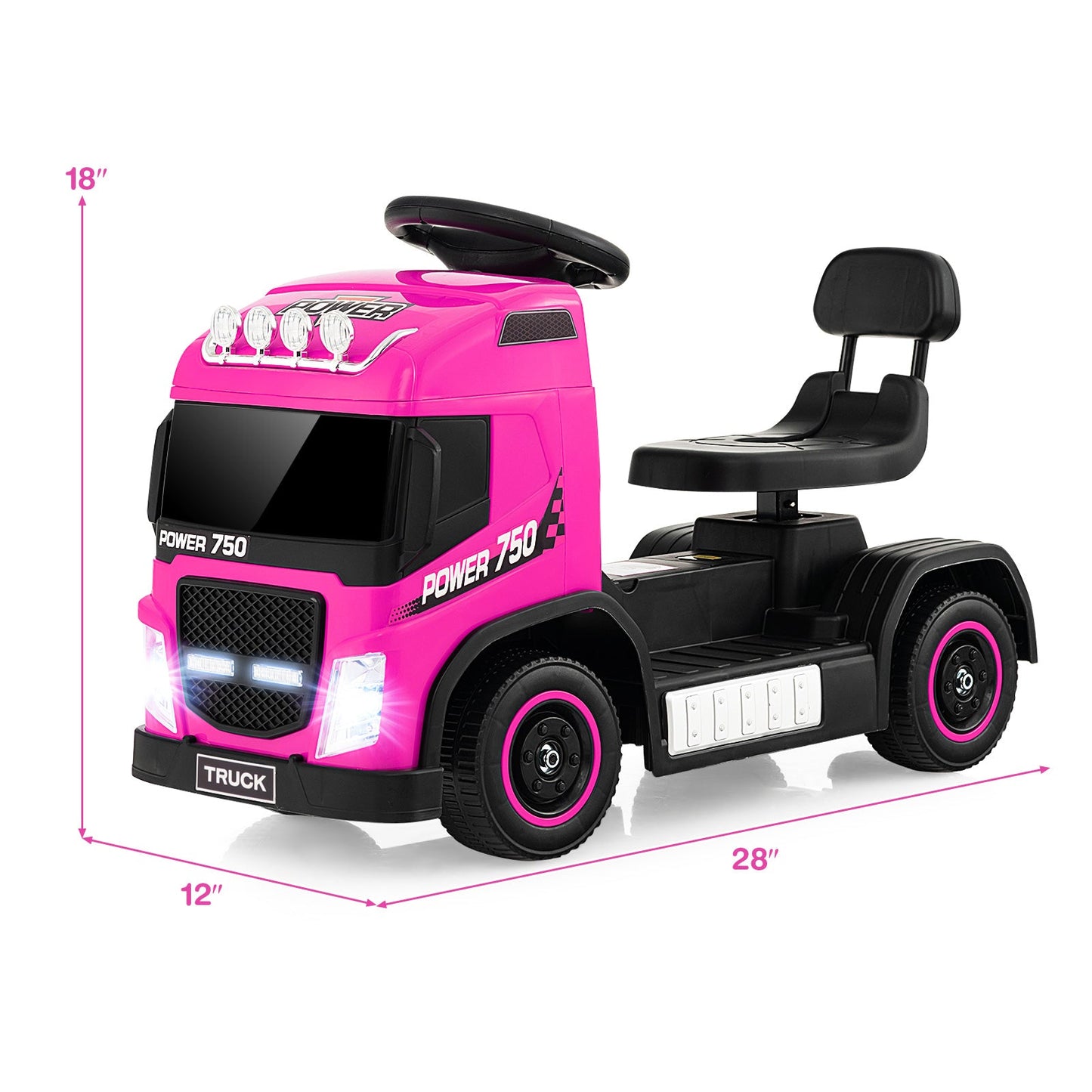 6V Kids Electric Ride-on Truck with Adjustable Seat - Pink