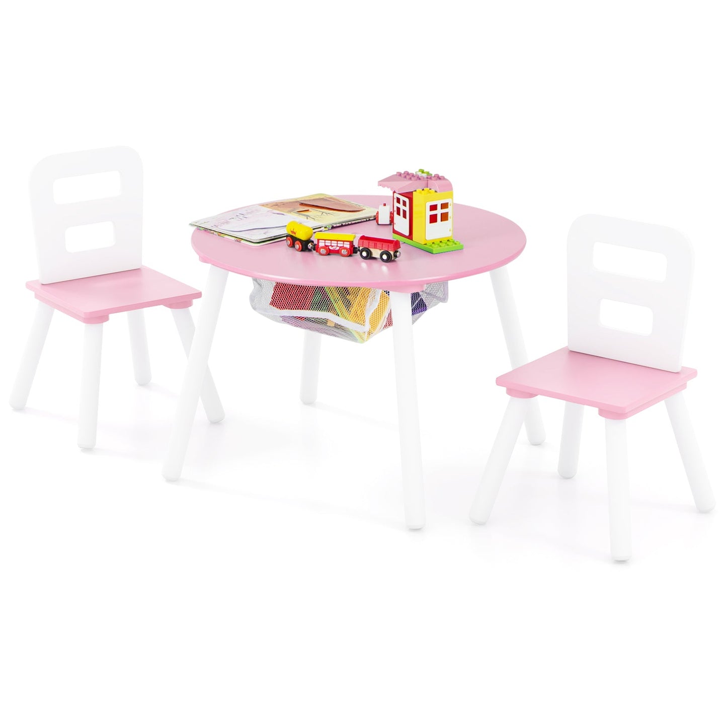 Ensemble de table et chaises d'activité pour enfants avec rangement en maille - Rose
