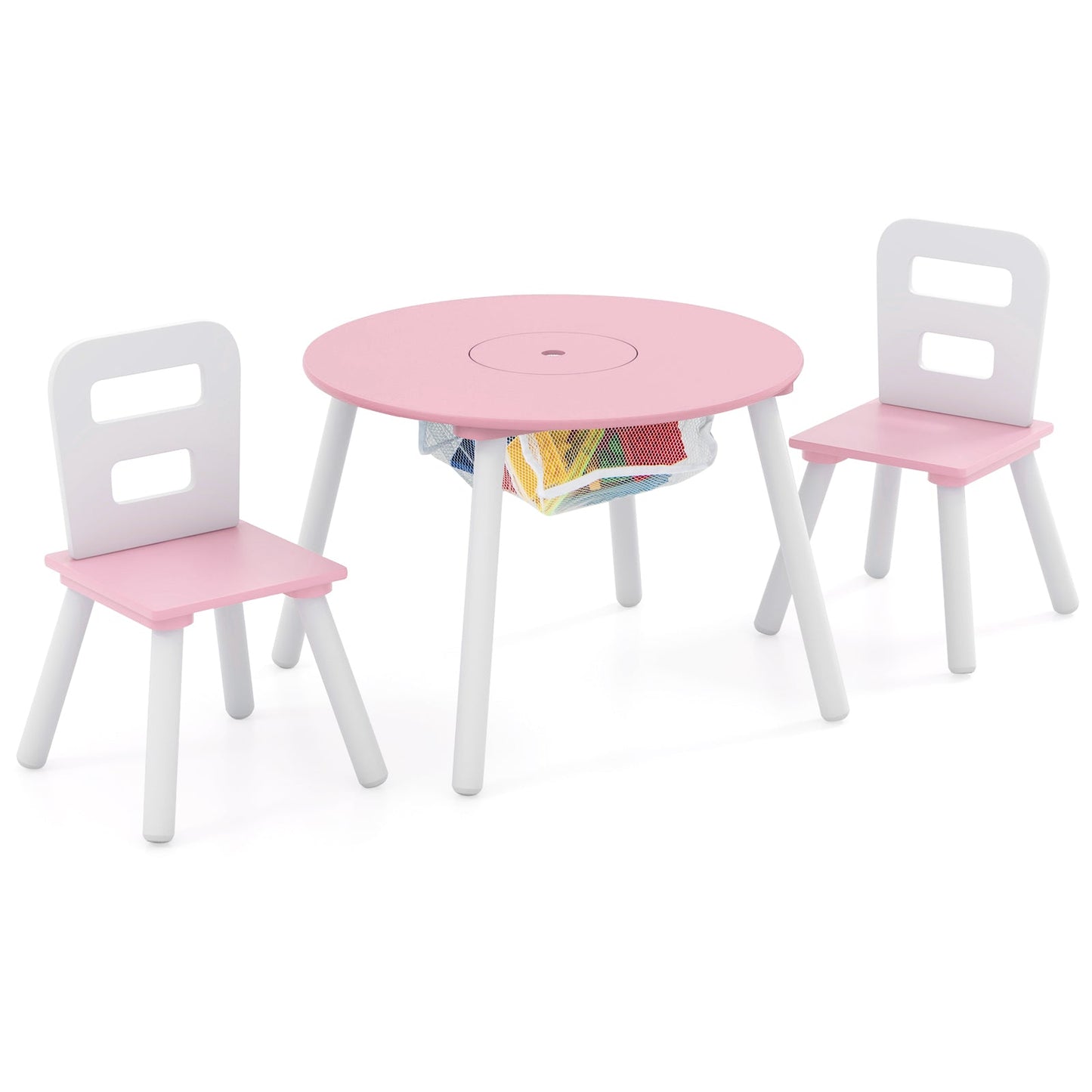 Ensemble de table et chaises d'activité pour enfants avec rangement en maille - Rose