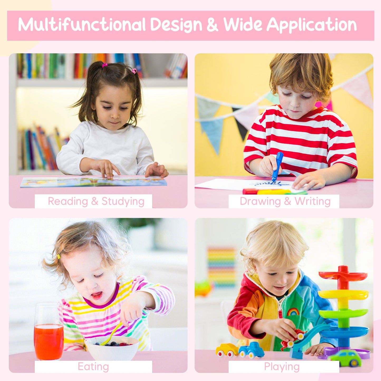 Ensemble de table et chaises d'activité pour enfants avec rangement en maille - Rose