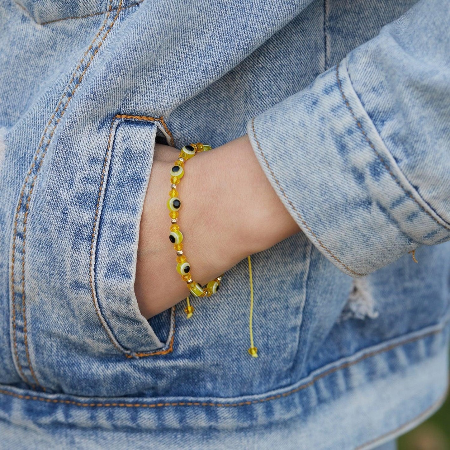 Pinky Promise Blue Bracelet Set - Colorful Crystal Bead Rope Chain