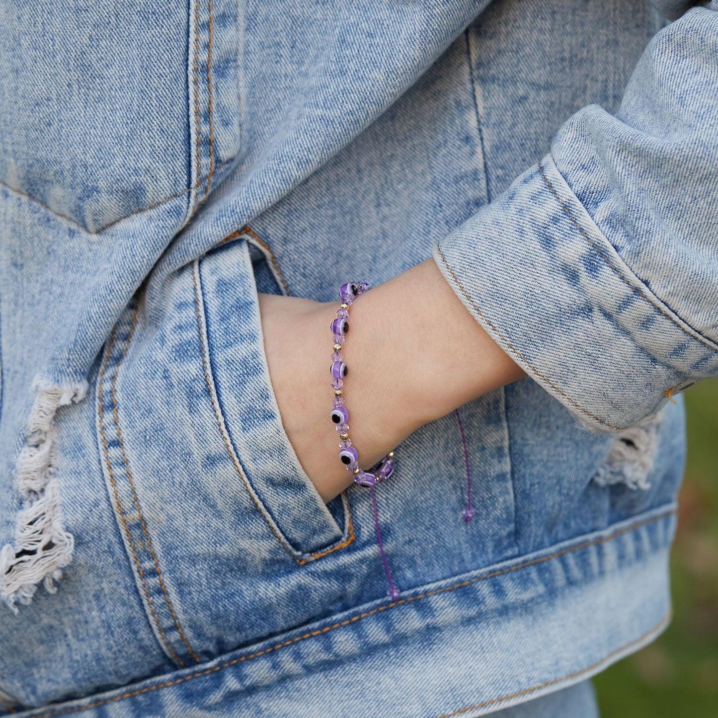 Pinky Promise Blue Bracelet Set - Colorful Crystal Bead Rope Chain