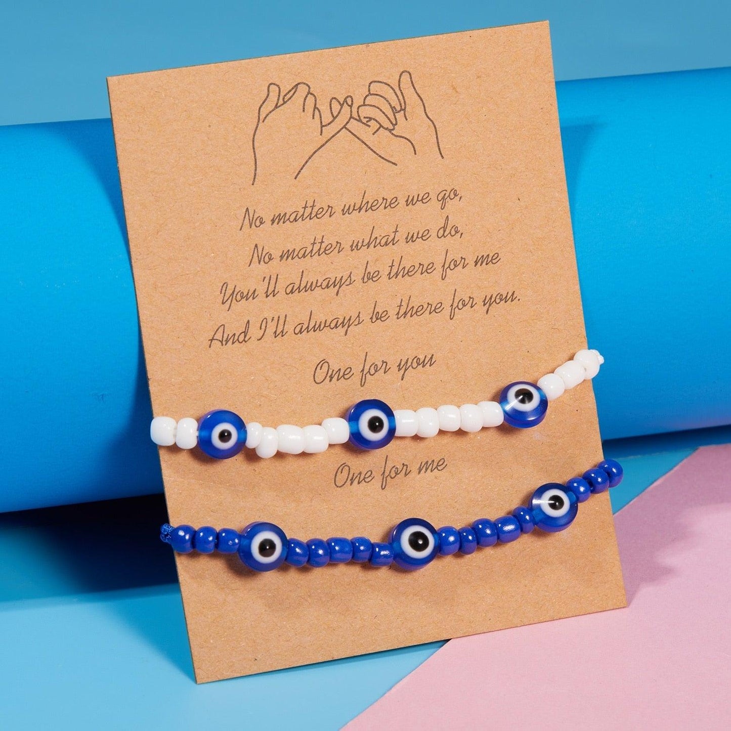 Pinky Promise Blue Bracelet Set - Colorful Crystal Bead Rope Chain
