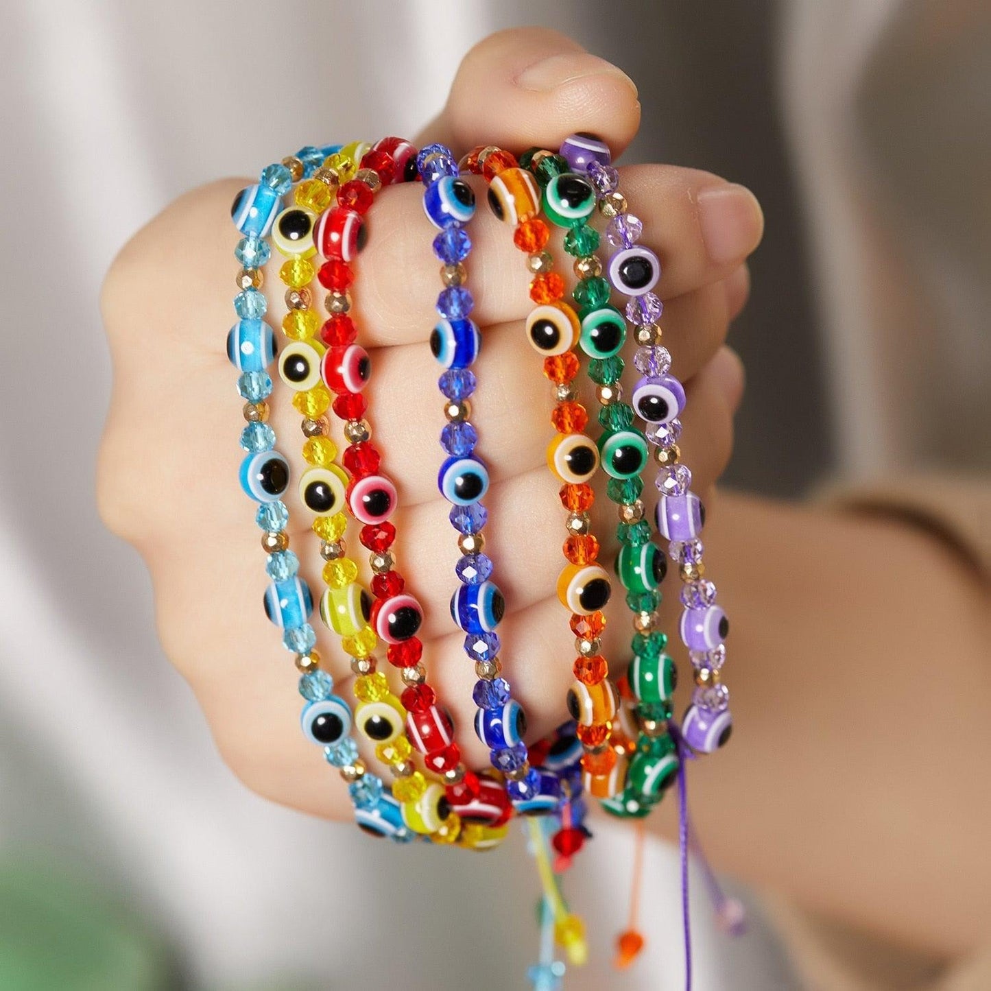 Pinky Promise Blue Bracelet Set - Colorful Crystal Bead Rope Chain