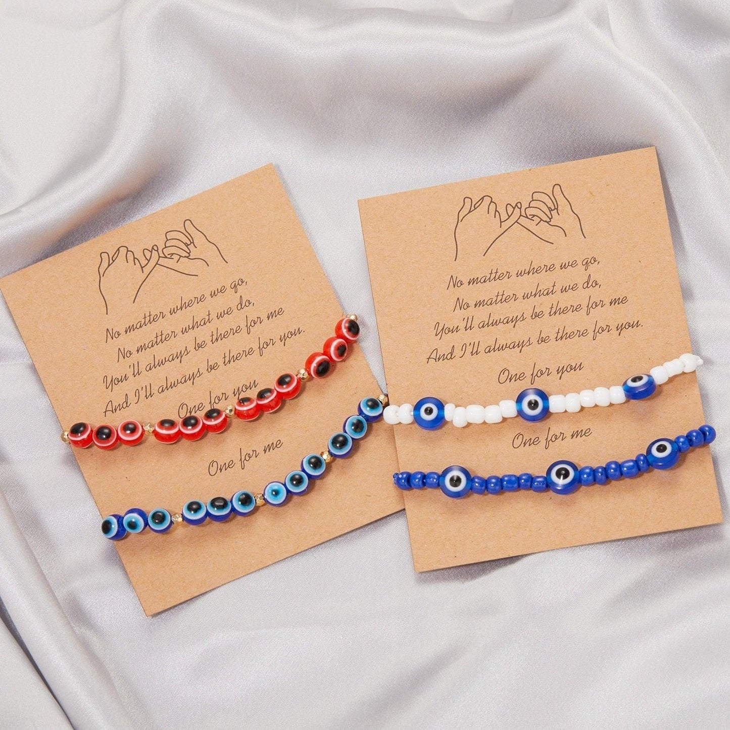 Pinky Promise Blue Bracelet Set - Colorful Crystal Bead Rope Chain