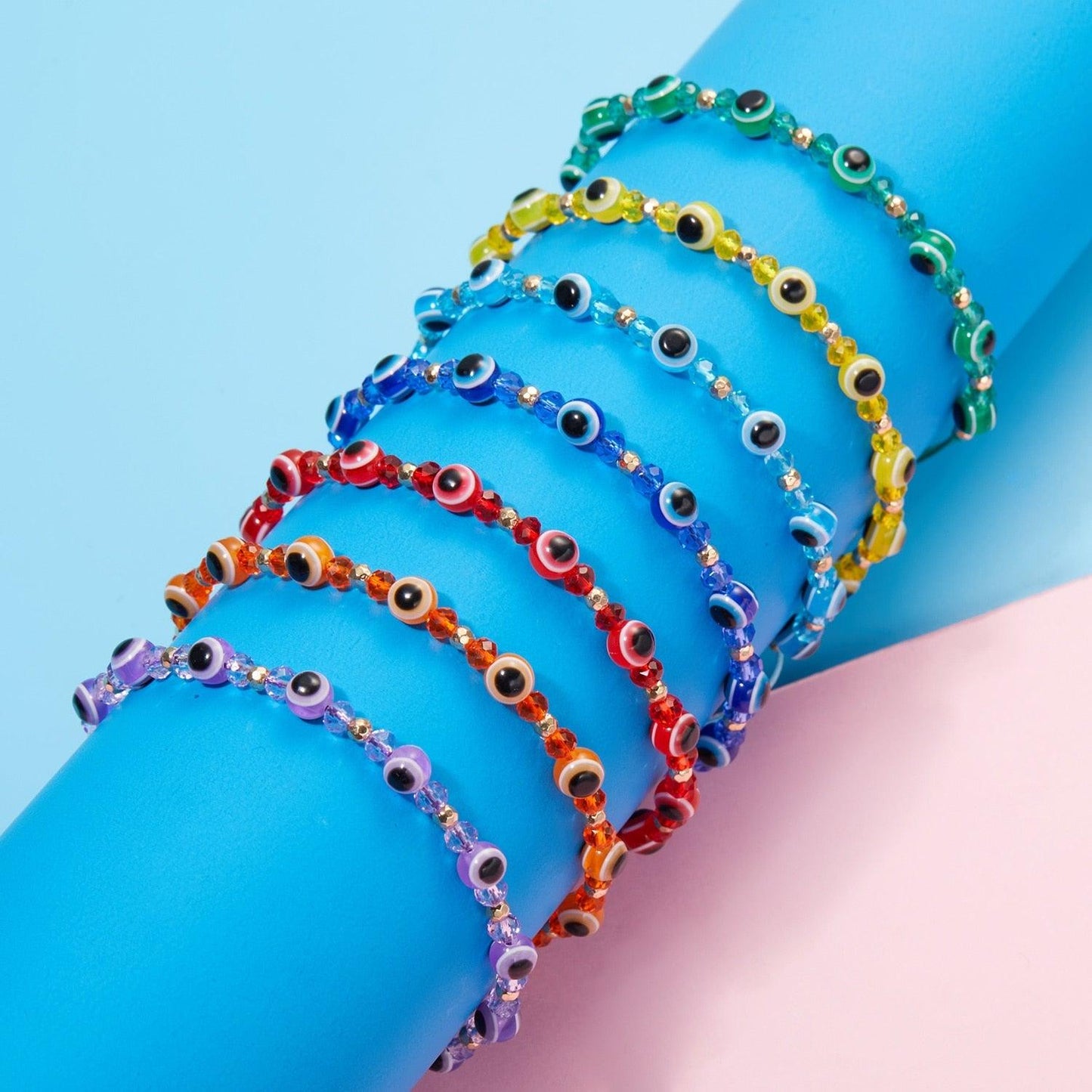 Pinky Promise Blue Bracelet Set - Colorful Crystal Bead Rope Chain