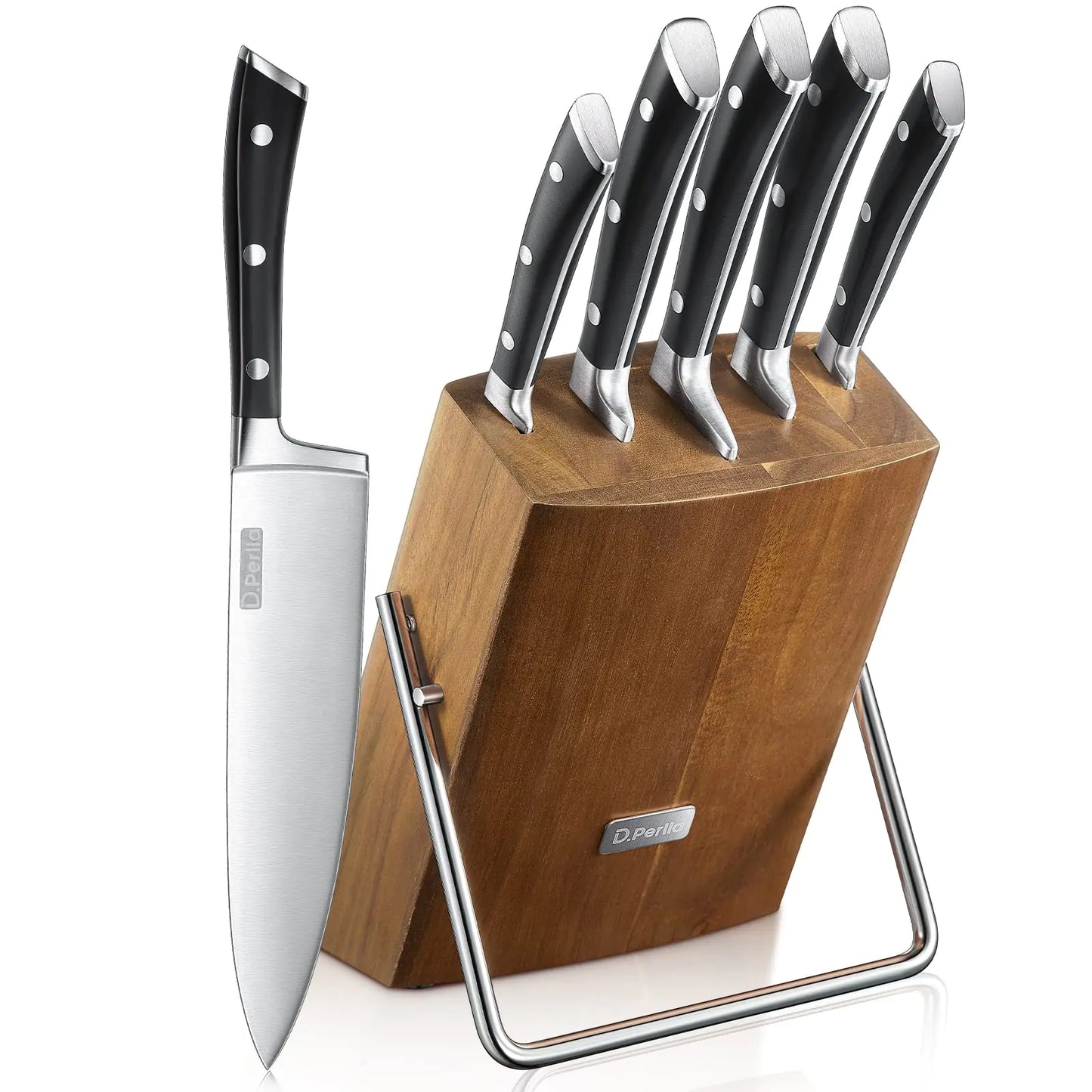 D.Perlla 6-Piece German Stainless Steel Knife Set with Block