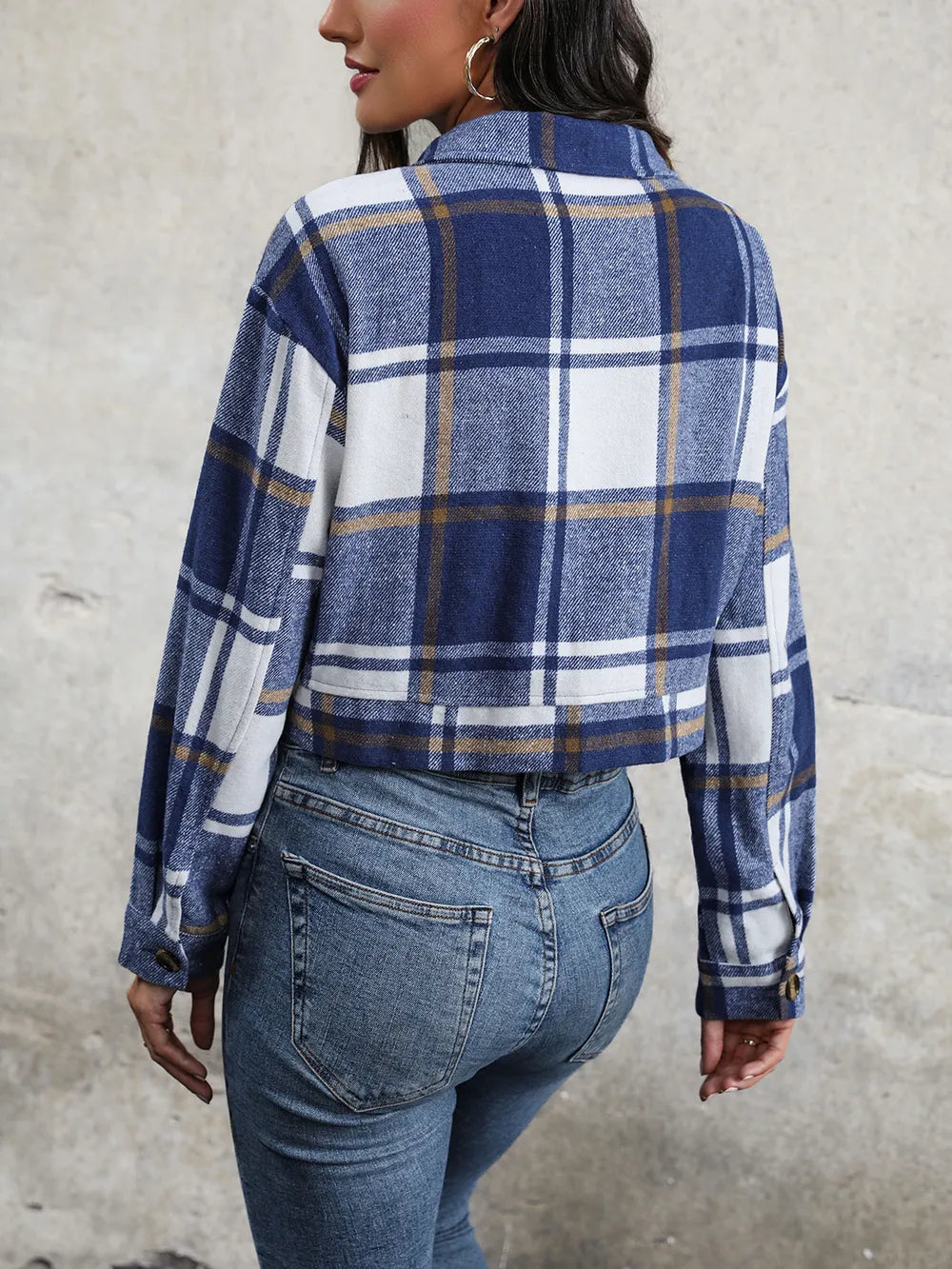 Veste Croisée à Carreaux avec Épaules Tombantes