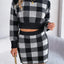 Plaid Round Neck Top and Skirt Sweater Set - Korvel