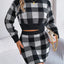 Plaid Round Neck Top and Skirt Sweater Set - Korvel