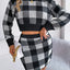 Plaid Round Neck Top and Skirt Sweater Set - Korvel