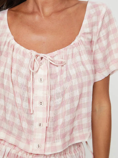 Plaid Short Sleeve Top and Shorts Set - Korvel