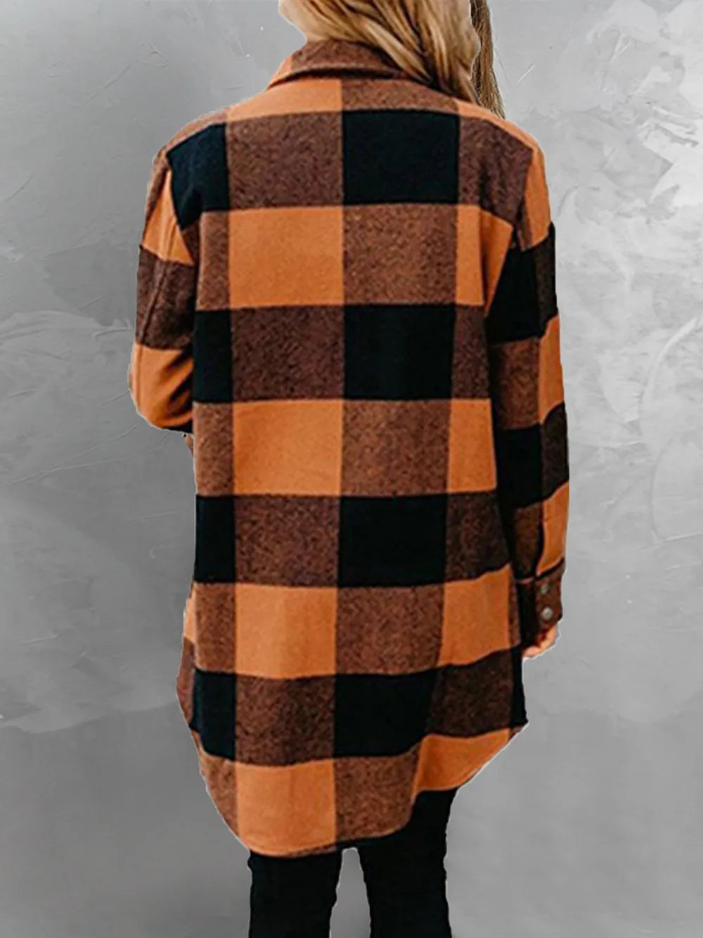 Plaid Snap Down Long Sleeve Jacket - Korvel