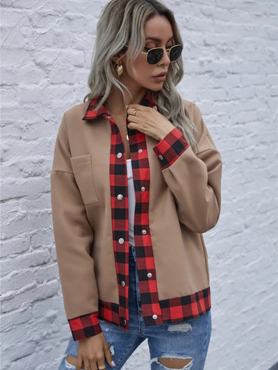 Veste à manches longues avec bordure à carreaux