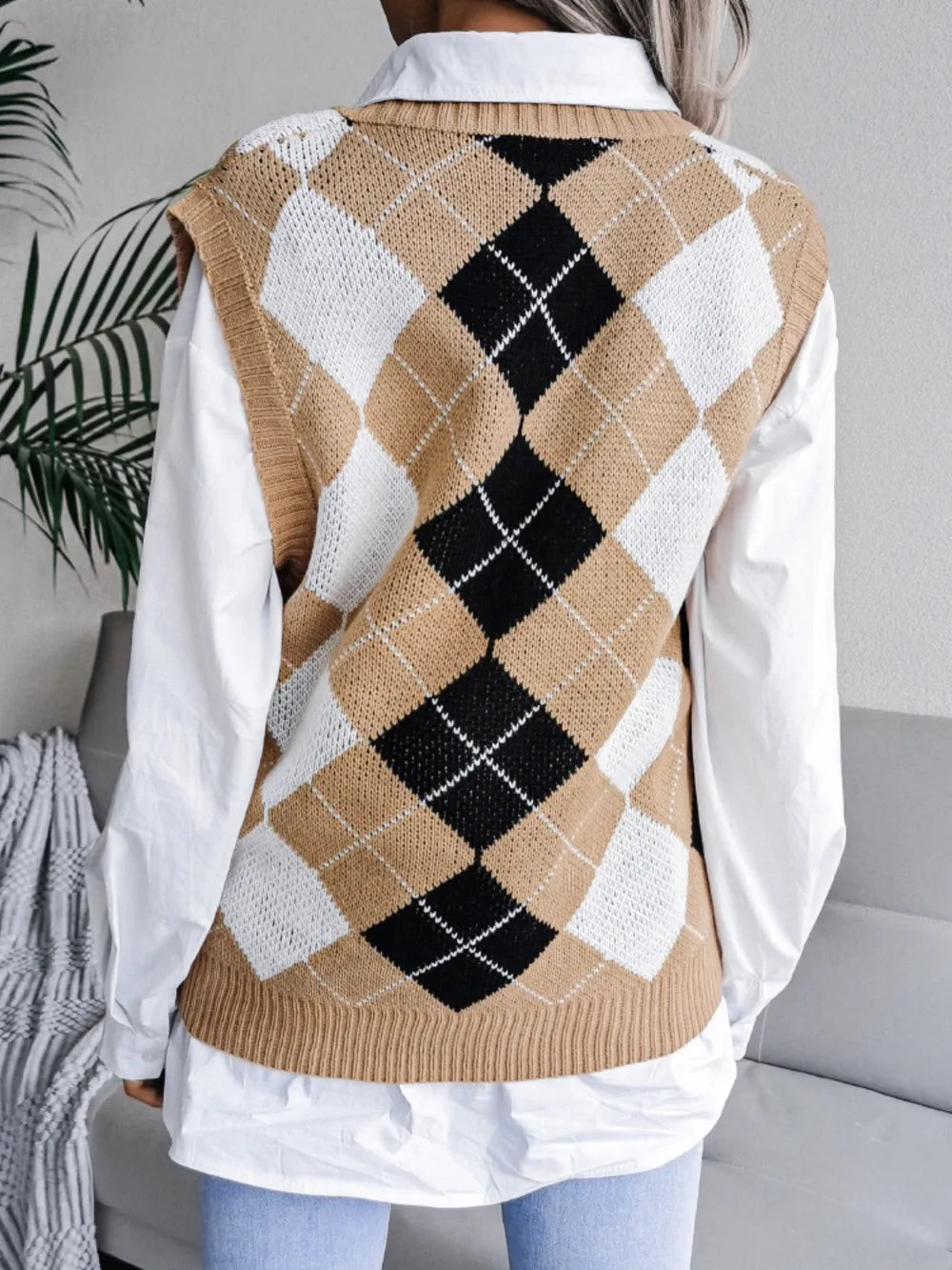 Plaid V-Neck Sweater Vest - Korvel