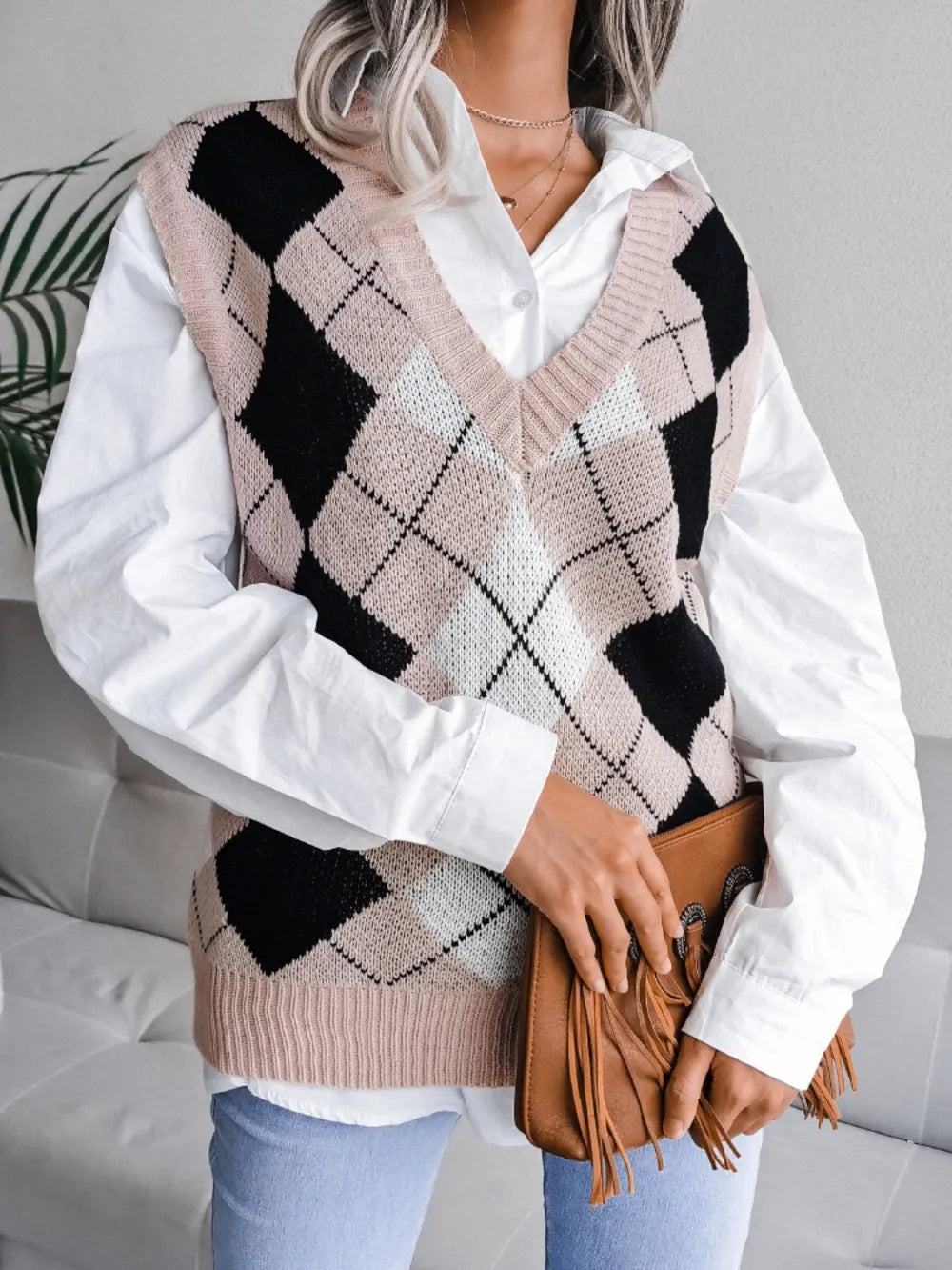 Plaid V-Neck Sweater Vest - Korvel