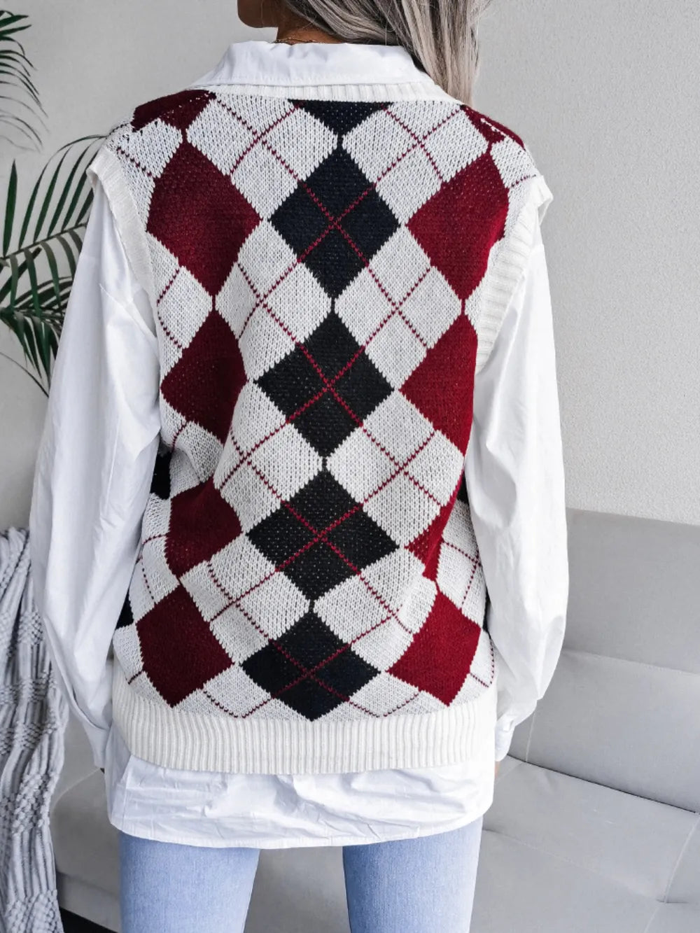 Plaid V-Neck Sweater Vest - Korvel