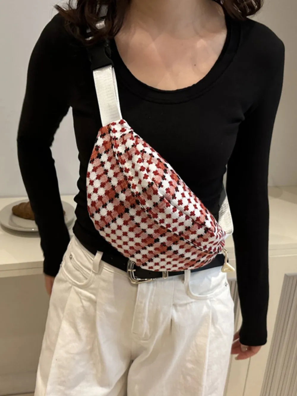 Sac bandoulière à large bandoulière à carreaux