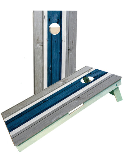 Premium Blue and Grey Striped Cornhole Boards for Ultimate Fun - Korvel