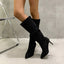 Botas Elegantes de Tacón Alto con Pliegues y Sin Cierre