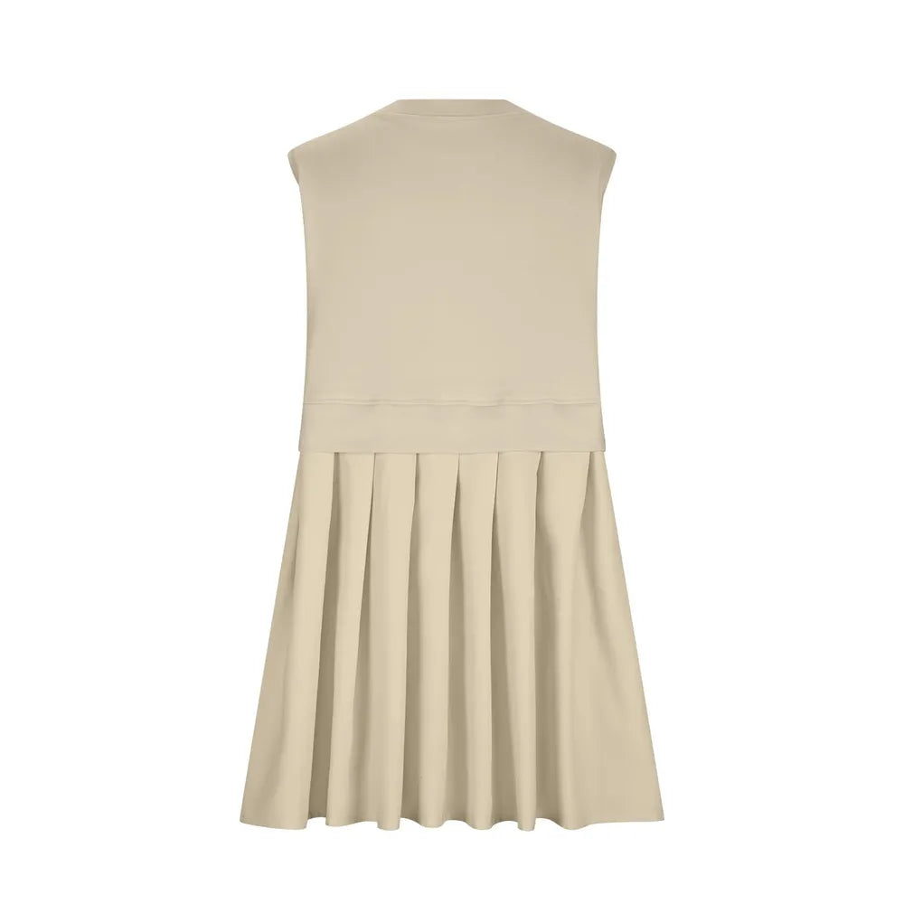 Pleated Round Neck Sleeveless Mini Dress - Korvel
