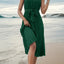 Pleated Single Shoulder Tie Waist Midi Dress