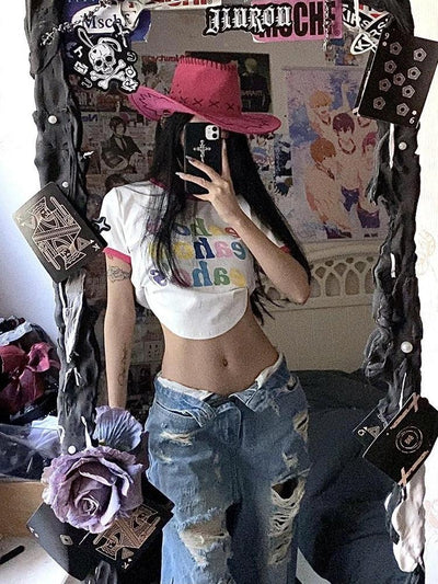 Plus Size High Street Wide Leg Ripped Denim Pants