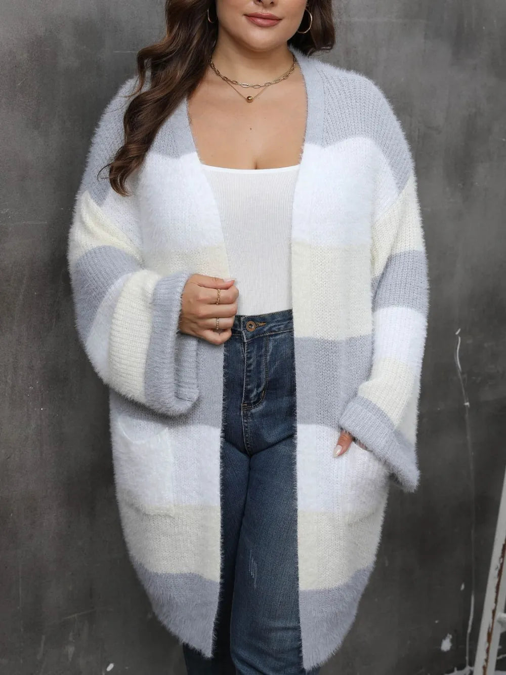 Plus Size Open Front Long Sleeve Cardigan - Korvel