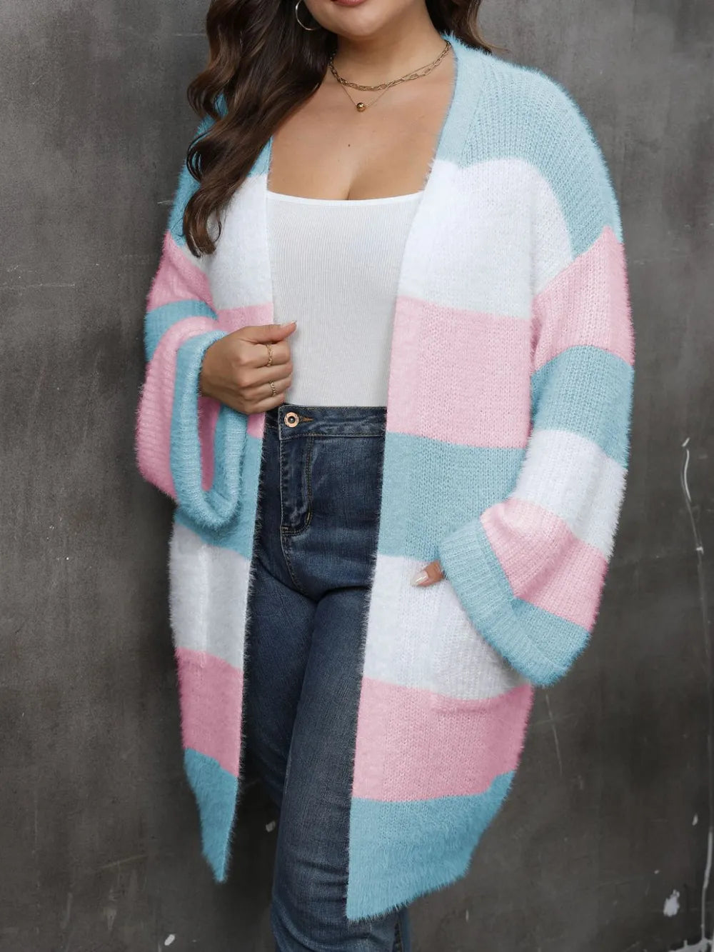 Plus Size Open Front Long Sleeve Cardigan - Korvel