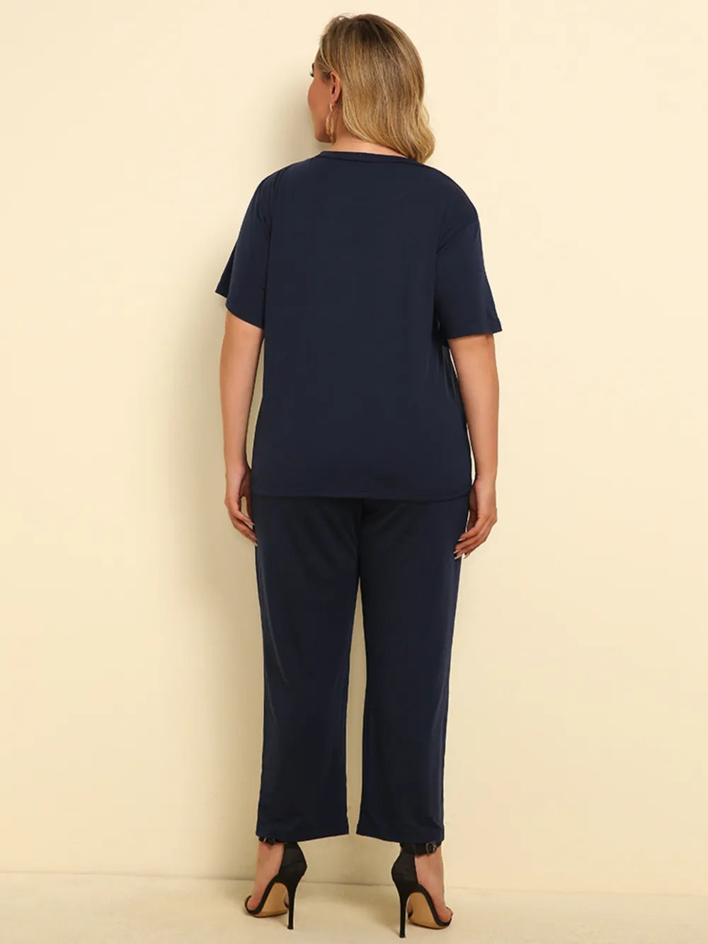 Plus Size PEACE FOREVER Short Sleeve Top and Pants Set - Korvel