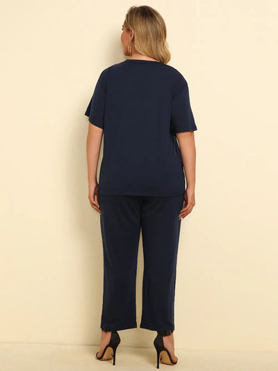 Plus Size PEACE FOREVER Short Sleeve Top and Pants Set - Korvel