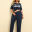Plus Size PEACE FOREVER Short Sleeve Top and Pants Set - Korvel