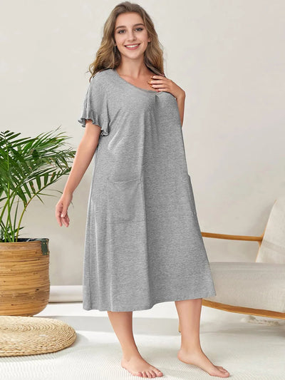 Plus Size Round Neck Short Sleeve Lounge Dress - Korvel